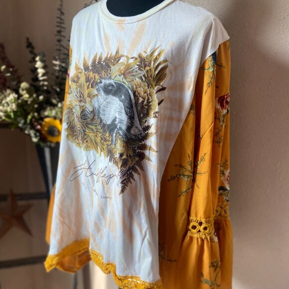 Harry Potter Hufflepuff Refashioned Upcycled Free Size Blouse OSFM - Picture 2 of 6